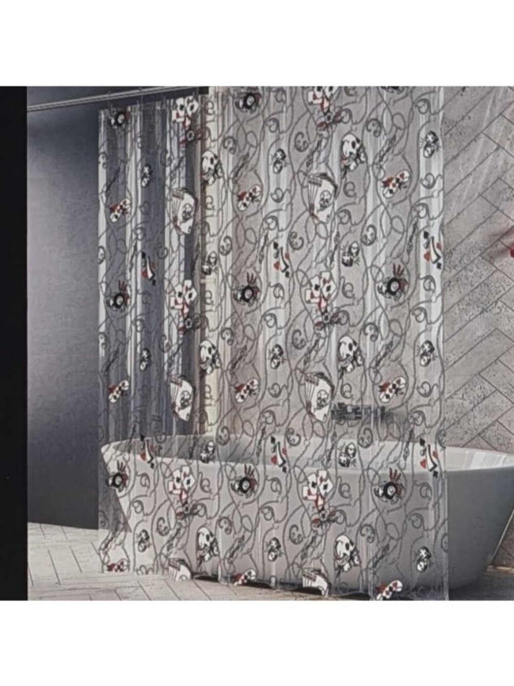 Ed Hardy Printed PEVA Shower Liner 72"x72" Skull Chains Design Curtain